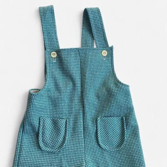 Vintage 70s kids green houndstooth overalls - Picture 3 of 7